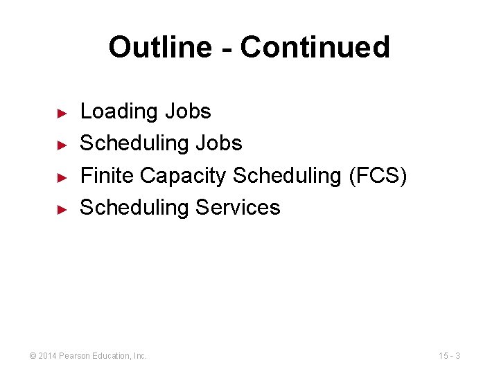 Outline - Continued ► ► Loading Jobs Scheduling Jobs Finite Capacity Scheduling (FCS) Scheduling