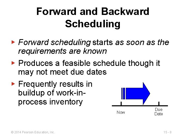 Forward and Backward Scheduling ▶ Forward scheduling starts as soon as the requirements are