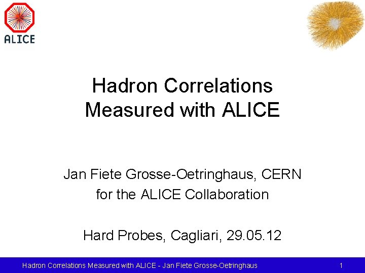 Hadron Correlations Measured with ALICE Jan Fiete Grosse-Oetringhaus, CERN for the ALICE Collaboration Hard