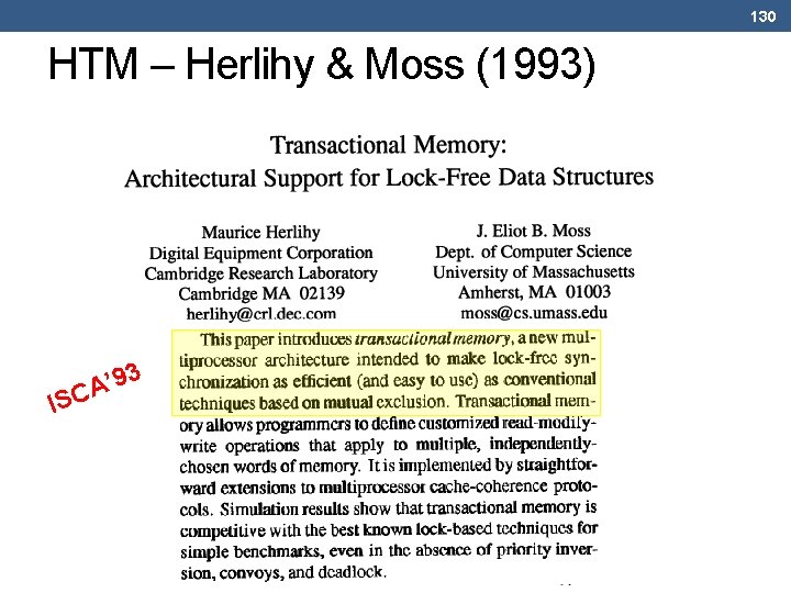 130 HTM – Herlihy & Moss (1993) 3 ’ 9 A ISC 