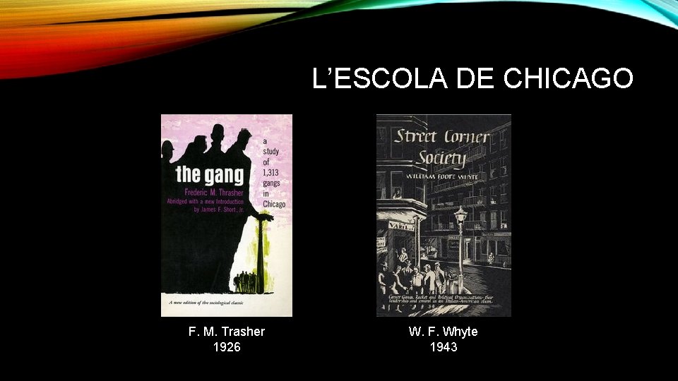 L’ESCOLA DE CHICAGO F. M. Trasher 1926 W. F. Whyte 1943 