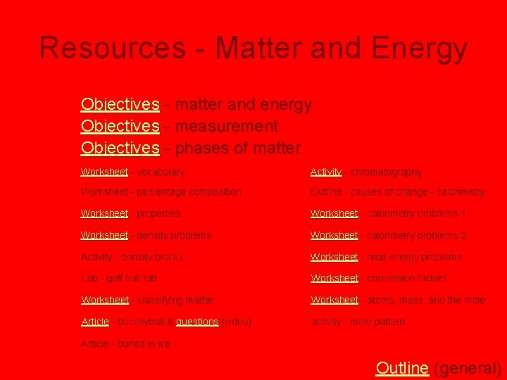 Resources - Matter and Energy Objectives - matter and energy Objectives - measurement Objectives