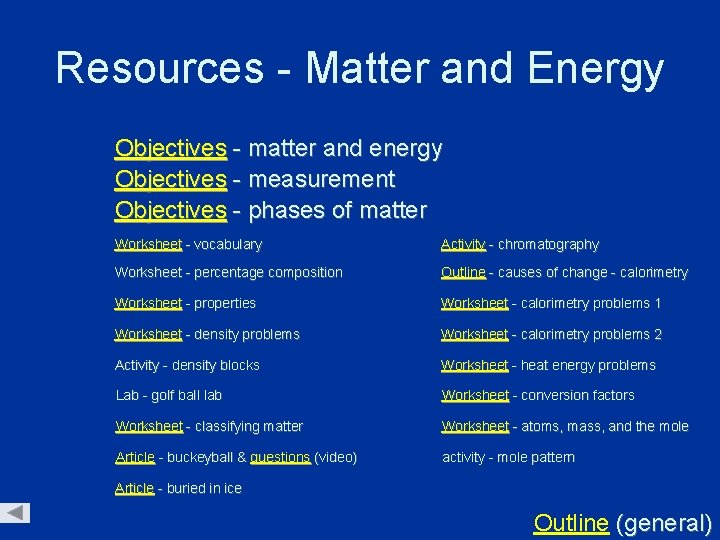 Resources - Matter and Energy Objectives - matter and energy Objectives - measurement Objectives