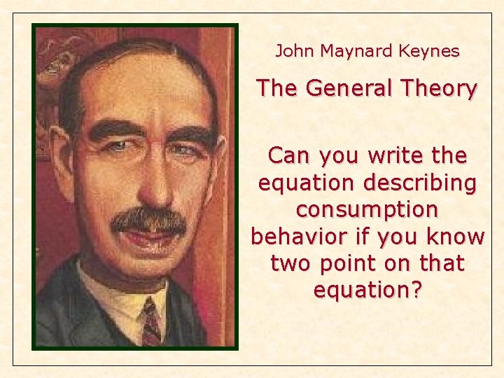 John Maynard Keynes The General Theory Can you write the equation describing consumption behavior John Maynard Keynes The General Theory Can you write the equation describing consumption behavior