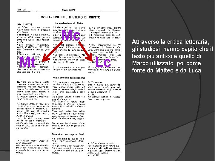 Mc. Mc Mt Mc Lc Attraverso la critica letteraria, gli studiosi, hanno capito che