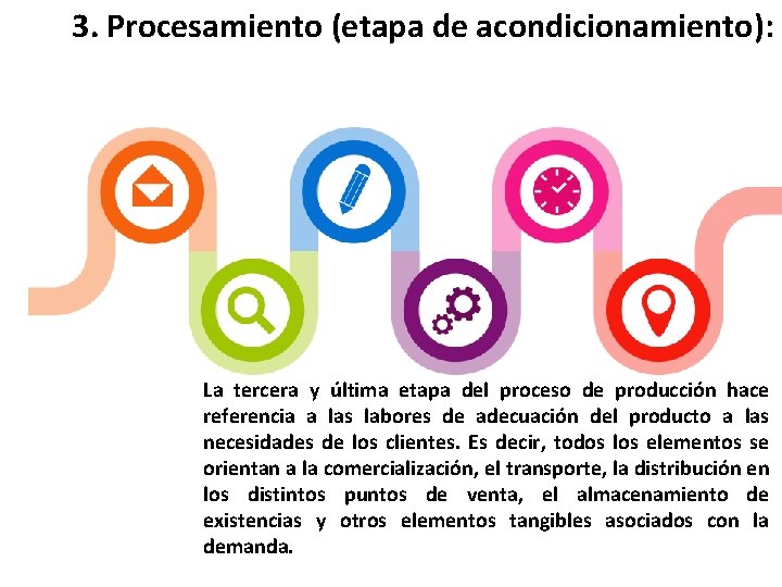 3. Procesamiento (etapa de acondicionamiento): La tercera y última etapa del proceso de producción