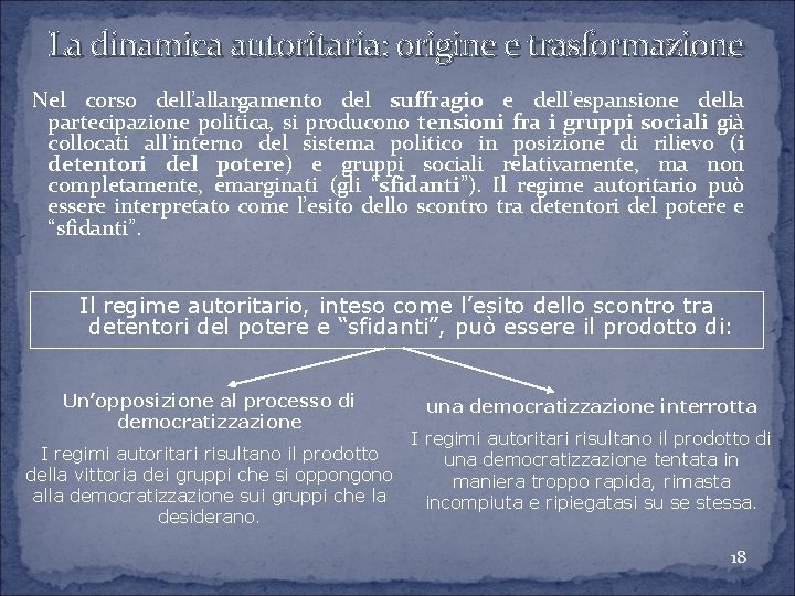 La dinamica autoritaria: origine e trasformazione Nel corso dell’allargamento del suffragio e dell’espansione della