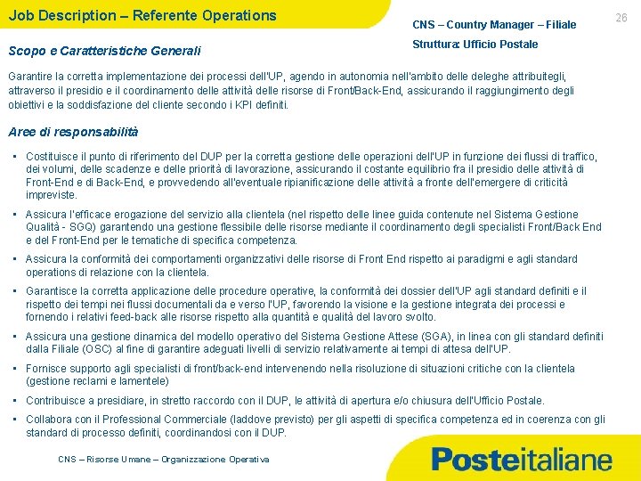 Job Description – Referente Operations Scopo e Caratteristiche Generali CNS – Country Manager –