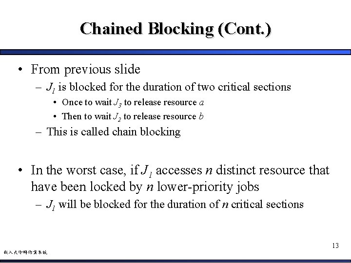 Chained Blocking (Cont. ) • From previous slide – J 1 is blocked for