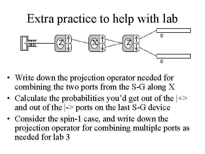 Extra practice to help with lab • Write down the projection operator needed for