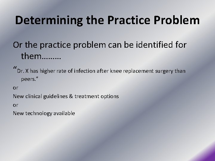 Determining the Practice Problem Or the practice problem can be identified for them……… “Dr.