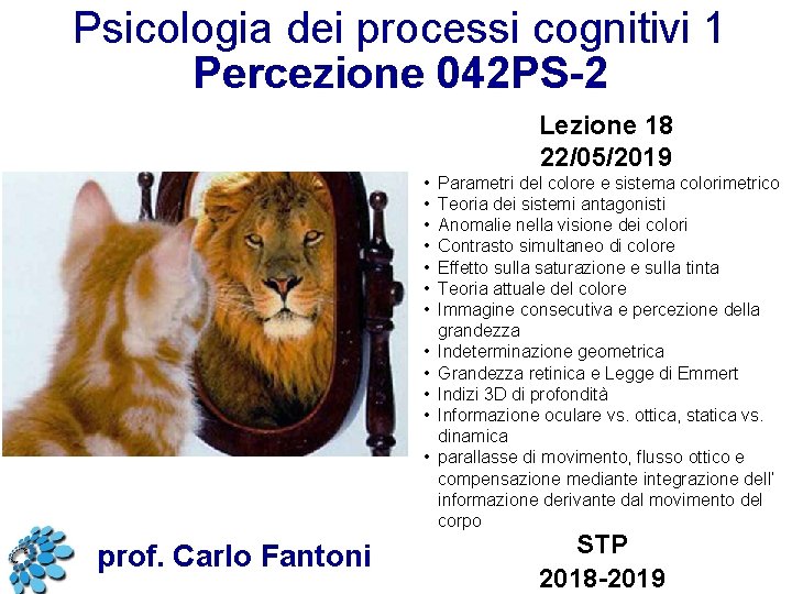 Psicologia dei processi cognitivi 1 Percezione 042 PS-2 Lezione 18 22/05/2019 • • •