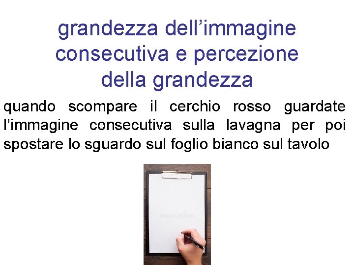 grandezza dell’immagine consecutiva e percezione della grandezza quando scompare il cerchio rosso guardate l’immagine