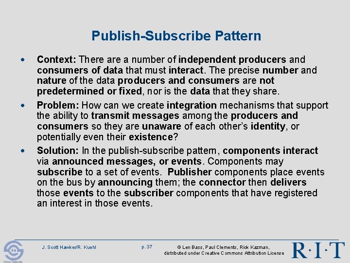 Publish-Subscribe Pattern · · · Context: There a number of independent producers and consumers Publish-Subscribe Pattern · · · Context: There a number of independent producers and consumers