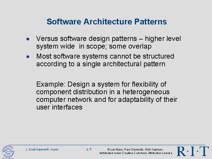 Software Architecture Patterns · Versus software design patterns – higher level system wide in Software Architecture Patterns · Versus software design patterns – higher level system wide in