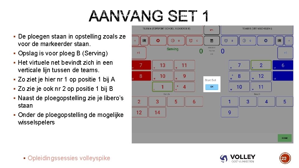 § De ploegen staan in opstelling zoals ze voor de markeerder staan. § Opslag