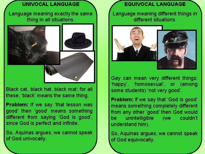 UNIVOCAL LANGUAGE EQUIVOCAL LANGUAGE Language meaning exactly the same thing in all situations. Language