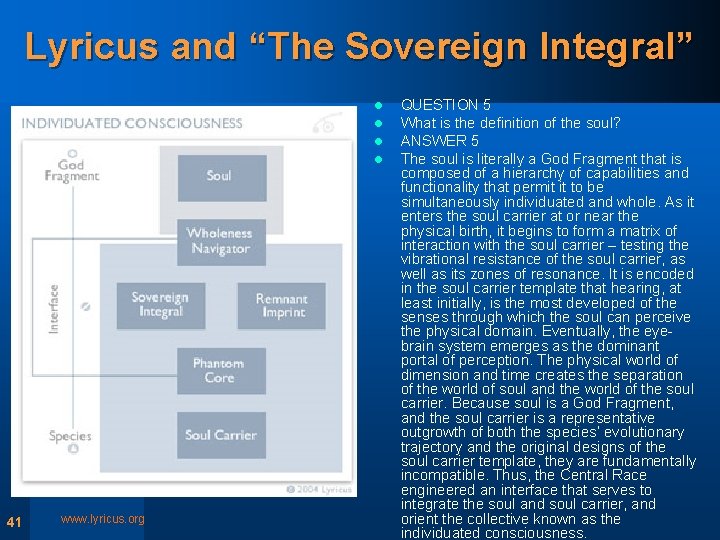 Lyricus and “The Sovereign Integral” l l 41 www. lyricus. org QUESTION 5 What