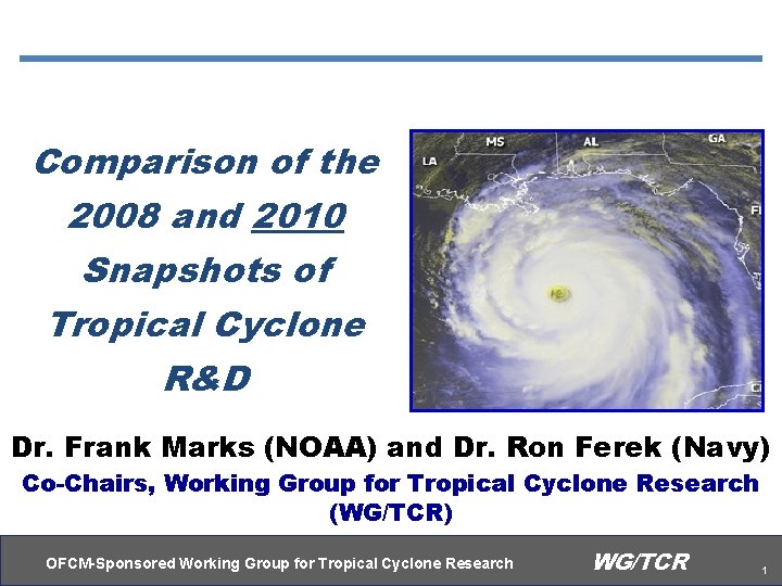 Comparison of the 2008 and 2010 Snapshots of Tropical Cyclone R&D Dr. Frank Marks