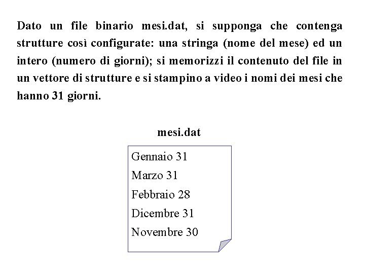 Dato un file binario mesi. dat, si supponga che contenga strutture così configurate: una