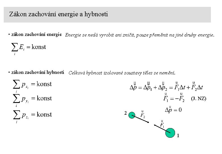 Zákon zachování energie a hybnosti • zákon zachování energie Energie se nedá vyrobit ani