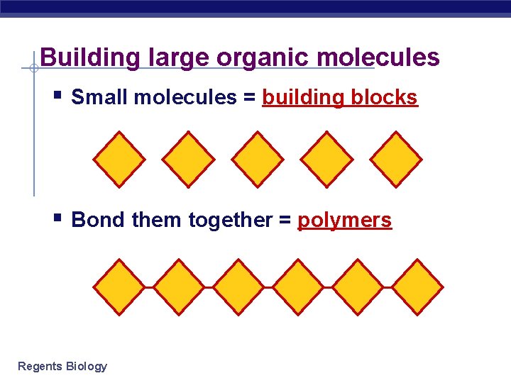 Building large organic molecules § Small molecules = building blocks § Bond them together