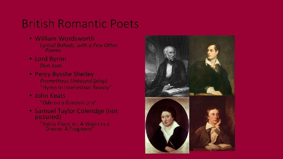 British Romantic Poets • William Wordsworth Lyrical Ballads, with a Few Other Poems •