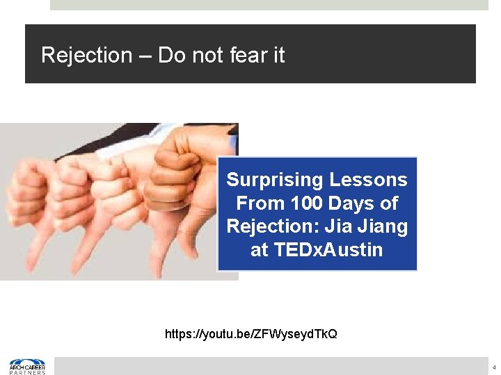 Rejection – Do not fear it Surprising Lessons From 100 Days of Rejection: Jiang