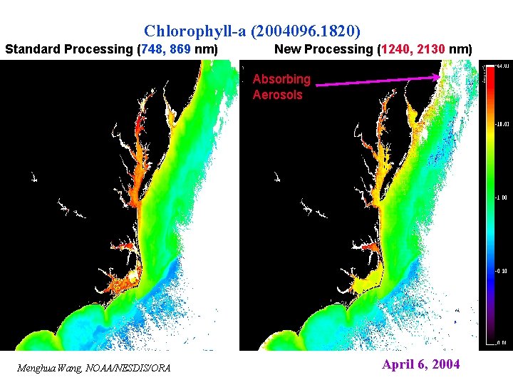 Chlorophyll-a (2004096. 1820) Standard Processing (748, 869 nm) New Processing (1240, 2130 nm) Absorbing