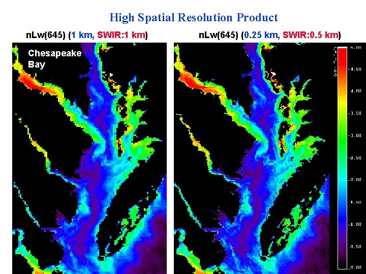 High Spatial Resolution Product n. Lw(645) (1 km, SWIR: 1 km) Chesapeake Bay Menghua