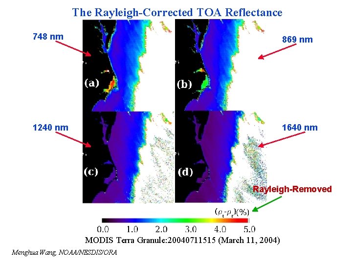 The Rayleigh-Corrected TOA Reflectance 748 nm 869 nm 1240 nm 1640 nm Rayleigh-Removed MODIS