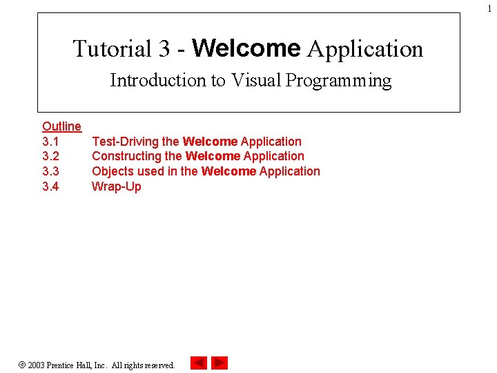 1 Tutorial 3 Welcome Application Introduction to Visual