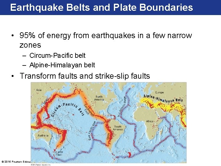 Earthquake Belts and Plate Boundaries • 95% of energy from earthquakes in a few