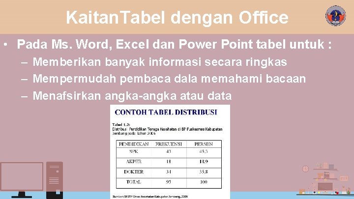 Kaitan. Tabel dengan Office • Pada Ms. Word, Excel dan Power Point tabel untuk