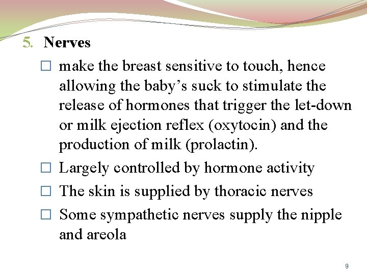 5. Nerves � make the breast sensitive to touch, hence allowing the baby’s suck