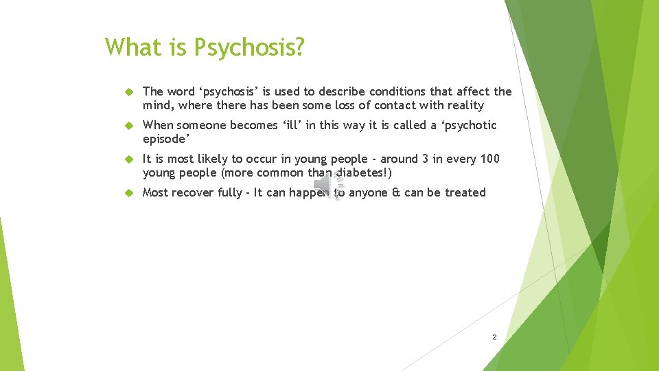 What is Psychosis? The word ‘psychosis’ is used to describe conditions that affect the