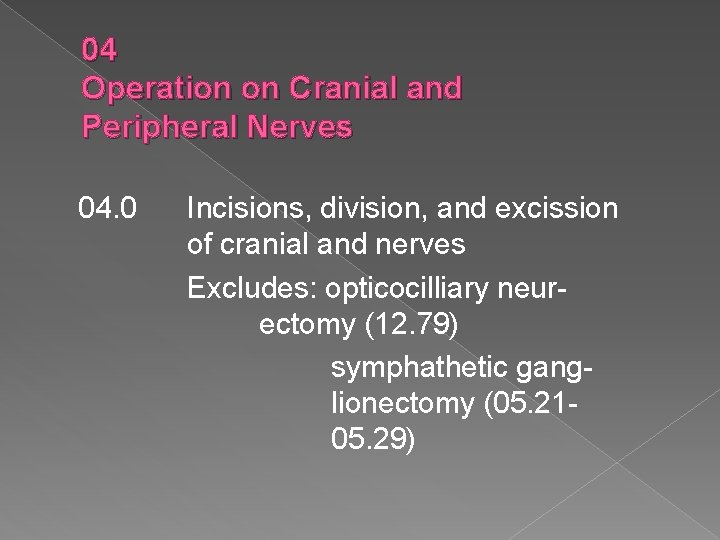 04 Operation on Cranial and Peripheral Nerves 04. 0 Incisions, division, and excission of