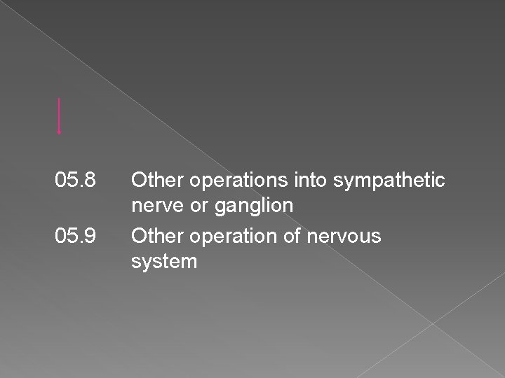 05. 8 05. 9 Other operations into sympathetic nerve or ganglion Other operation of