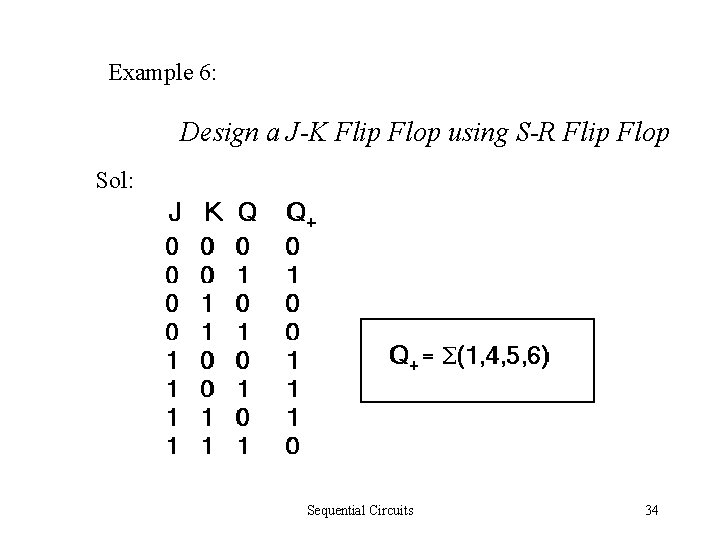 Example 6: Design a J-K Flip Flop using S-R Flip Flop Sol: Sequential Circuits