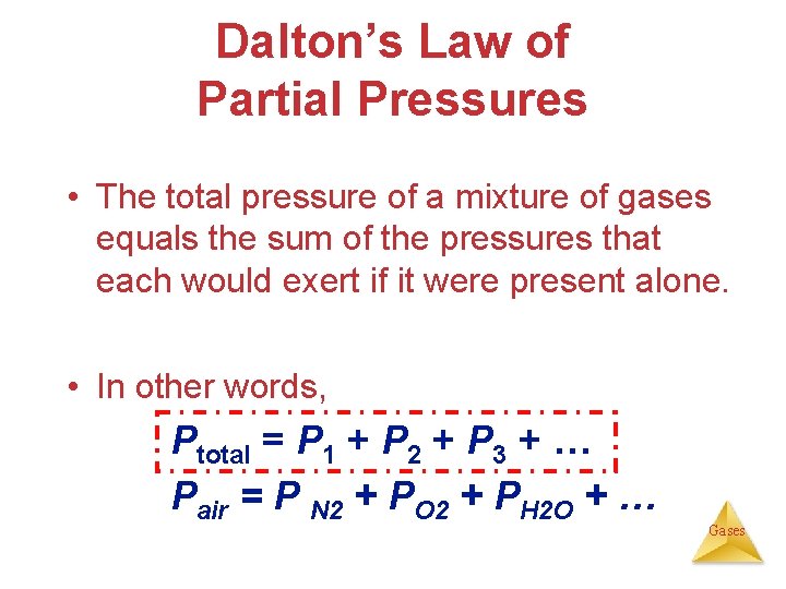 Dalton’s Law of Partial Pressures • The total pressure of a mixture of gases