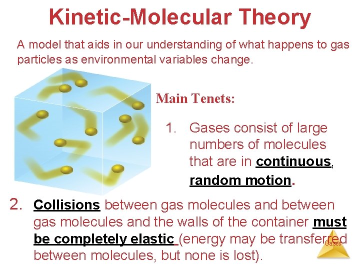 Kinetic-Molecular Theory A model that aids in our understanding of what happens to gas