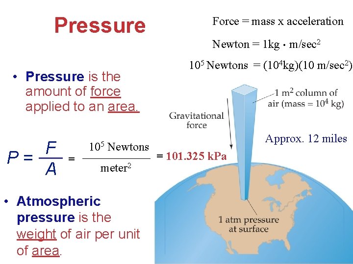Pressure • Pressure is the amount of force applied to an area. F P=