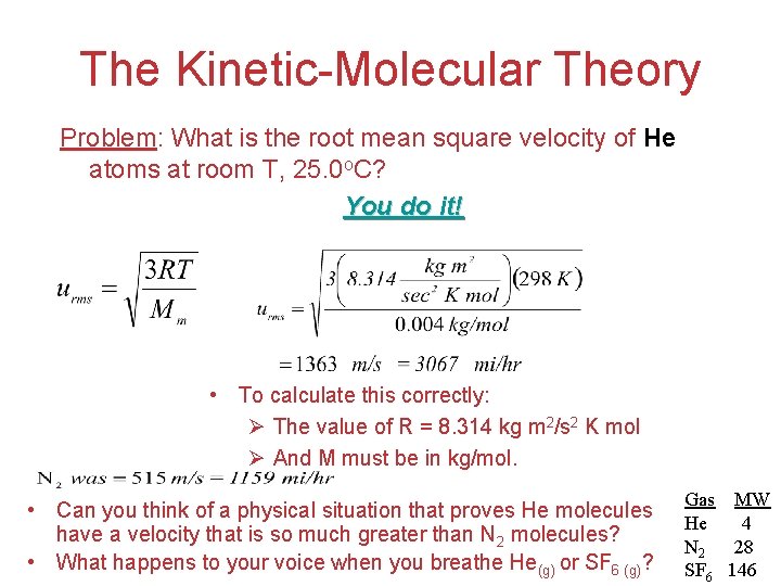 The Kinetic-Molecular Theory Problem: What is the root mean square velocity of He atoms