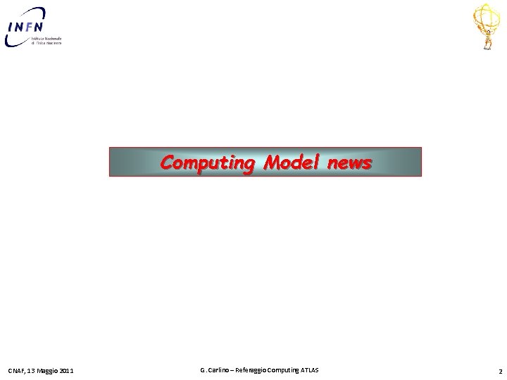 Computing Model news CNAF, 13 Maggio 2011 G. Carlino – Referaggio Computing ATLAS 2