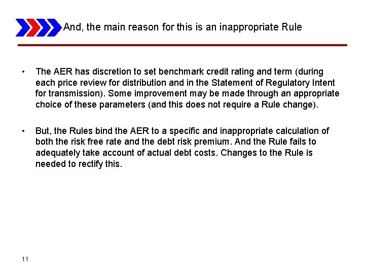 And, the main reason for this is an inappropriate Rule • The AER has