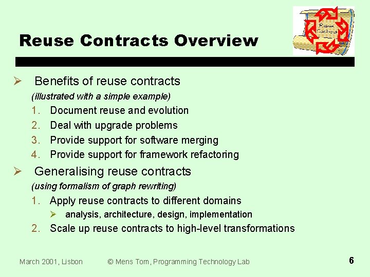 Reuse Contracts Overview Ø Benefits of reuse contracts (illustrated with a simple example) 1.