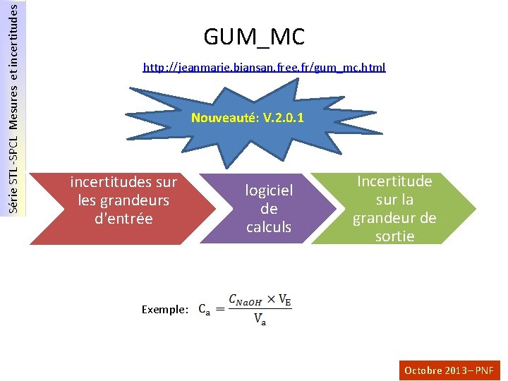 Série STL -SPCL Mesures et incertitudes GUM_MC http: //jeanmarie. biansan. free. fr/gum_mc. html Nouveauté: