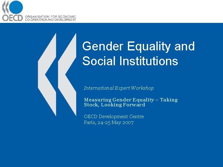 Gender Equality and Social Institutions International Expert Workshop Measuring Gender Equality – Taking Stock,