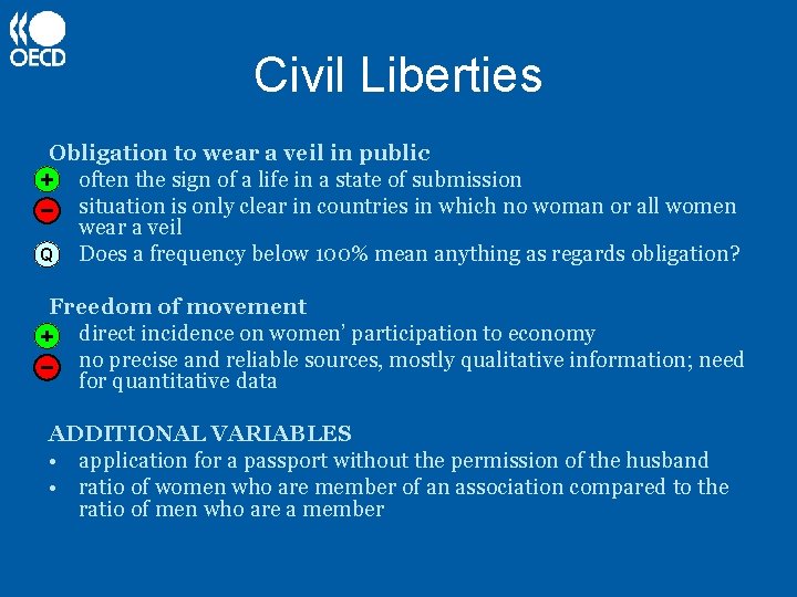 Civil Liberties Obligation to wear a veil in public • often the sign of
