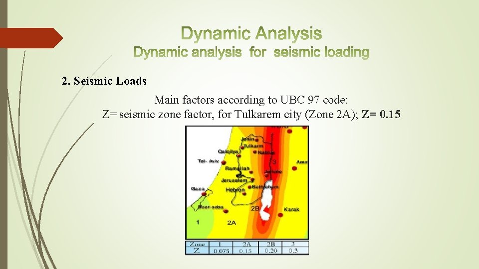 2. Seismic Loads Main factors according to UBC 97 code: Z= seismic zone factor,